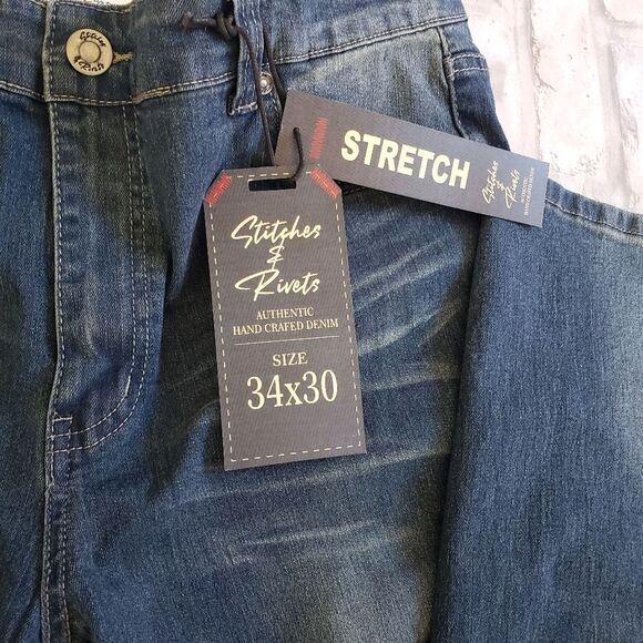 Blue Slim Straight Jeans with Vintage Wash - Picture 3 of 6